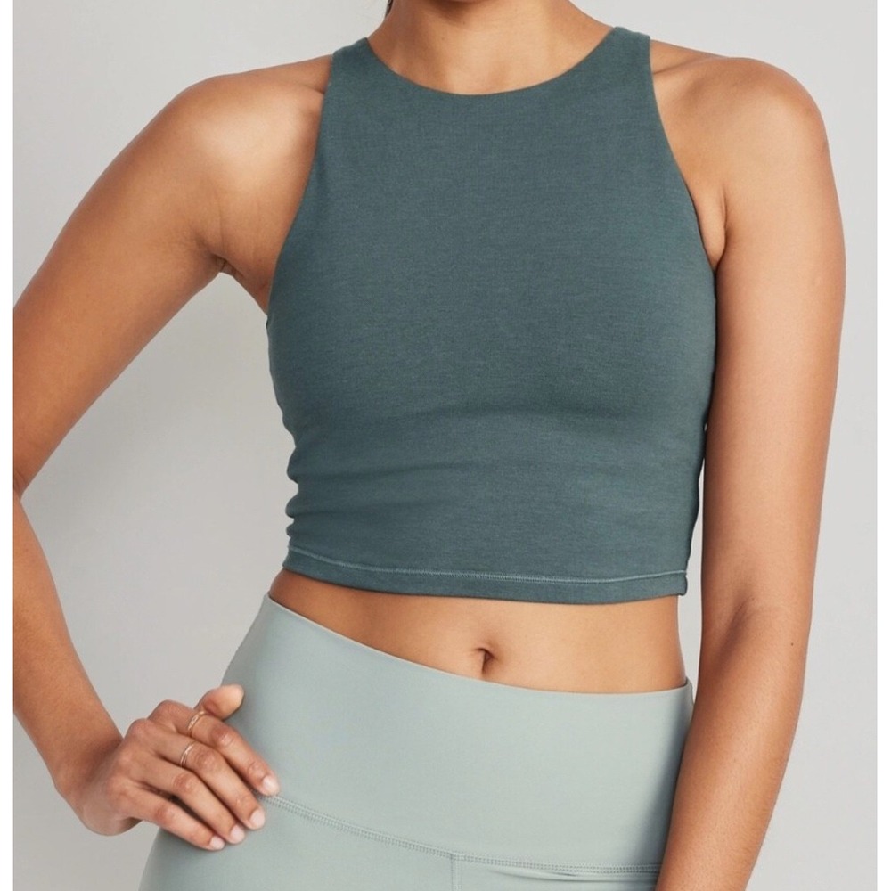 Old Navy Teal High-Neck Cropped Sports Bra Top